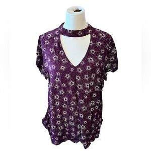 Torrid Star Print Crepe Keyhole Tunic Top Maroon Galaxy Blouse 0